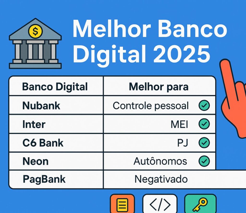 Comparativo do melhor banco digital 2025 para MEIs, negativados e autônomos