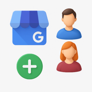 Adicionar administrador no Google Meu Negócio – painel manage-accounts com usuários e ícone de acesso