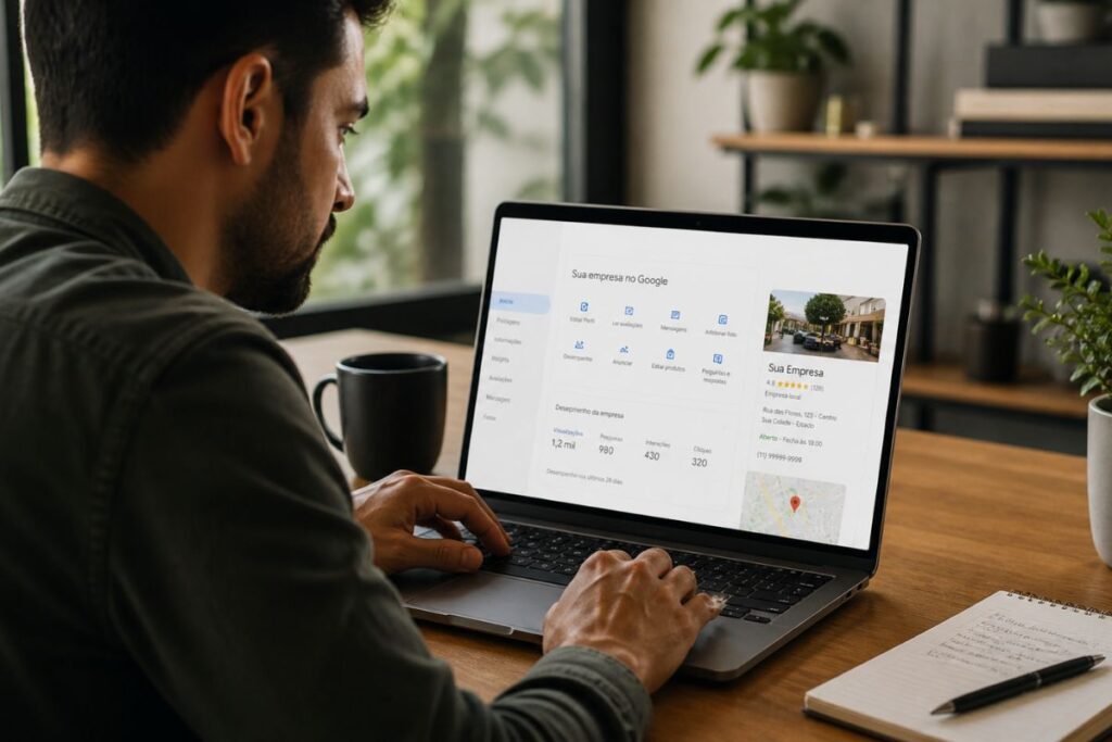 empresário cadastrando empresa no Google Business Profile pelo computador