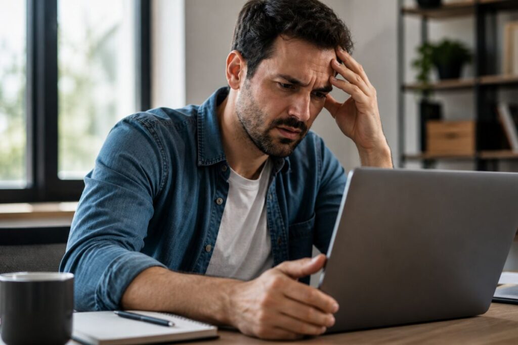 empresário frustrado tentando entender por que sua empresa não aparece no Google Maps